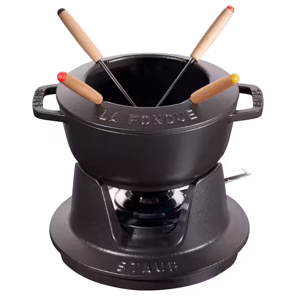 STAUB | Cast Iron Fondue Set – Ø 16 cm - Black - 4 Forks, Burner, Board