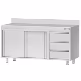 Edelstahl Arbeitsschrank ECO - 1600x700mm - mit 3 Schubladen rechts & Aufkantung