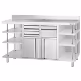 Inox (AISI 304) Radni stol zatvoreni - 2450 x 600 x 1150 mm - s 2 ladica, 2 vrata s podignutim zadnjim rubom