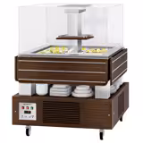 Refrigerated Salad Bar – 4x GN 1/1 - Straight Glass Sneeze Guard - Brown - Mobile