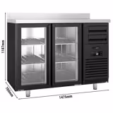 Barkoeledag PREMIUM PLUS - 1475x700mm - 440l - met 2 glazen deuren & 6 laden, spatrand - Zwart