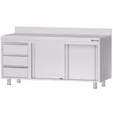 Arbetsskåp i rostfritt stål ECO - 1800x700 mm - med 2 skjutdörrar, 3 lådor vänster