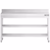 Tavolo da lavoro in acciaio inox PREMIUM - 1600x800mm - con ripiano inferiore & alzatina & ripiano intermedio & traversi di rinforzo
