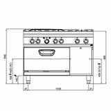 Gasherd - 60 kW - 6 Brenner - inkl. Elektrobackofen Umluft - 4,68 kW - Hochleistungsmodell