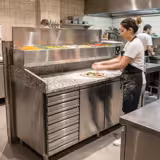 Pizzakylbänk PREMIUM - 2025x800 mm - granitskiva - med 2 dörrar & 7 lådor - inkl. kylränna med glasöverbyggnad, LED-belysning - 10x GN 1/4