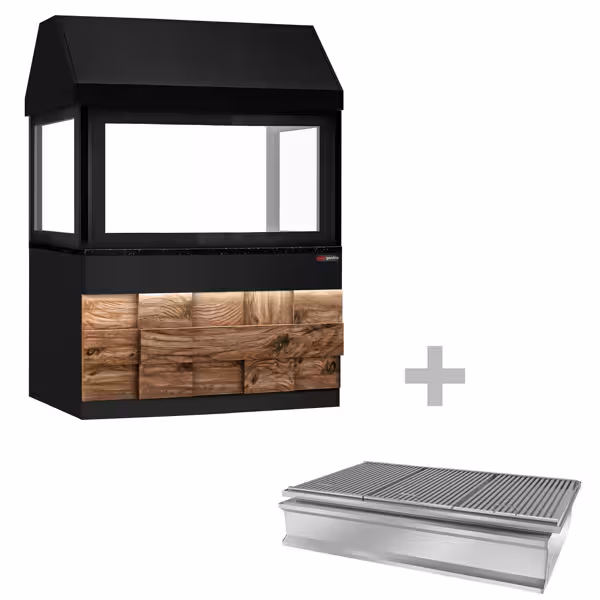 Charcoal Grill - 1500mm - Wood Front - Black Granite Worktop - tempered glass front - 3 grill grates