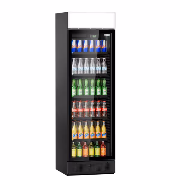 ثلاجة عرض مشروبات PREMIUM - تصميم بدون إطار - 595 mm - 145 L - باب زجاجي & لوحة إضاءة إعلانية - أسود