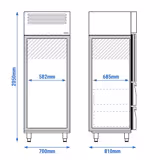 Glass Door Upright Fridge Stainless steel PREMIUM - GN 2/1 - 700L - with 1 glass door - 2 drawers