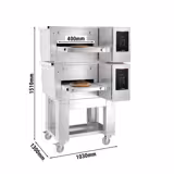 (2 pz) Forno pizza a tunnel a gas - 1030x1300mm - Touch - Nastro 40cm - fino a 350°C - incl. Sottotelaio/Supporto & Ruote