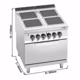Cucina elettrica professionale - Lorenzo 900 - 800x900x965mm - 14,0 kW - 4 piastre quadrate - forno elettrico statico - 7,5 kW