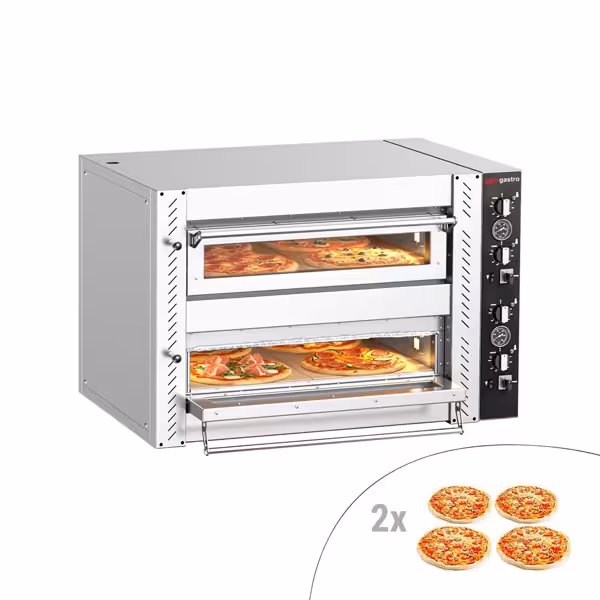 Elektrische pizzaoven (chamotte bakvloer) - 1010x850x680mm - 2 kamers - 2x4 pizza’s Ø30cm - tot 450°C - Handmatig