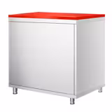 Mesa armario inox PREMIUM - para carne cruda - 800x600mm - con estante intermedio & con puertas batientes - incl. Tabla de corte Rojo
