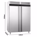 Koelkast RVS PREMIUM - GN 2/1 - 1400mm - 1350liter - tot +8°C - met 2 deuren - geforceerde koeling, automatische ontdooiing, binnenverlichting & legroosters