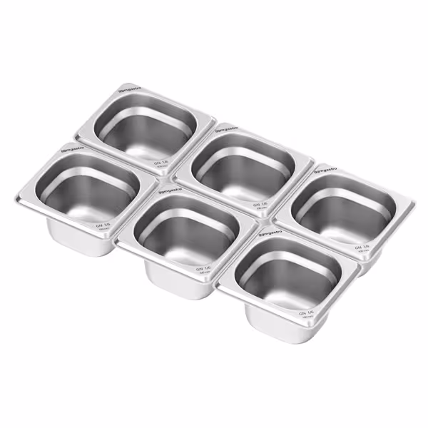 (6 pcs) Stainless Steel Gastronorm Pan GN 1/6 - Depth: 100mm