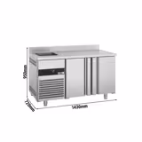 Masă frigorifică PREMIUM - 1430x720 mm - 270 L - cu 2 uși - bordură - blat lucru