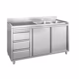 Dolaplı Yıkama Tezgahı -1400x600mm - 3 Çekmeceli & 2 sağ evyeli