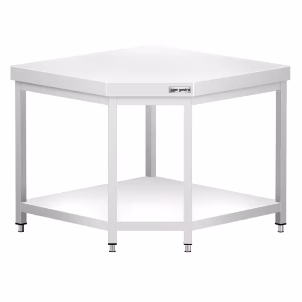 RVS hoekwerktafel PREMIUM - 1150x800mm - met onderschap & opstaande rand & versterkt werkblad