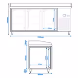 Pizzawerkbank PREMIUM - 2100x800mm - granieten werkblad - met 3 deuren