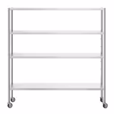Rvs rek PREMIUM - 1800x500mm - met 4 schappen (in hoogte verstelbaar) - incl. 4 wielstel