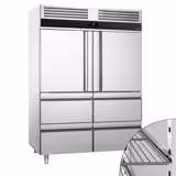Upright Fridge Stainless steel PREMIUM - GN 2/1 - 1400L - with 2 half doors & 4 drawers