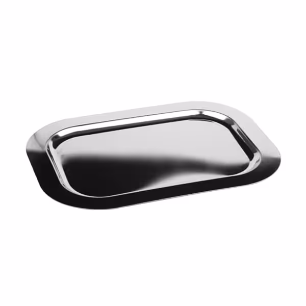 Serving Tray Stainless Steel Rectangular 390x260 mm – Silver - 20 mm Rim Height