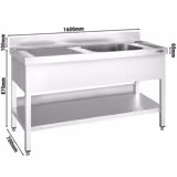 RVS spoeltafel PREMIUM - 1600x700mm - met onderblad - met 1 spoelbak rechts