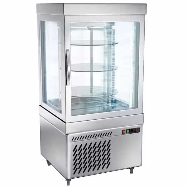 Panoramische koelvitrine - 230 liter - 670mm - 1-deurs - met 3 draaiplateaus - zilver