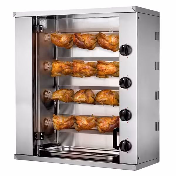 Gas kippengrill roterend - 12,8kW - 4 spitten voor 12 kippen