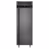 Frysskåp Rostfritt stål PREMIUM - GN 2/1 - 700 mm - 480 liter - ned till -20 till -12 °C - med 1 glasdörr - Ventilerad kylning, Automatisk avfrostning, Energieffektiv, LED-belysning, Lås, R290 - Antracit