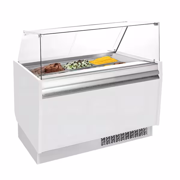Vetrina Gelato LIAM - 1310mm - Refrigerazione statica - per 10+10x Vasca da gelato da 5 Litri - con riserva inferiore - Bianco