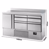 Commercial Counter Fridge PREMIUM PLUS - 1460x700mm - with 1 door - 4 drawers - with upstand - capacity 355 litres