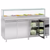 Saladette réfrigérée PREMIUM - 2020mm - 3 portes - avec vitrine de comptoir pour 10x GN 1/3 & 1 étagère - plan de travail en granit noir