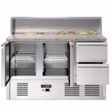 Salata Hazırlık Buzdolabı ECO - 1368mm - 402L - 2 kapılı & 2 çekmeceli - Paslanmaz çelik üst tabla ile 8 adet GN 1/6 için & paslanmaz çelik kapak - UK için