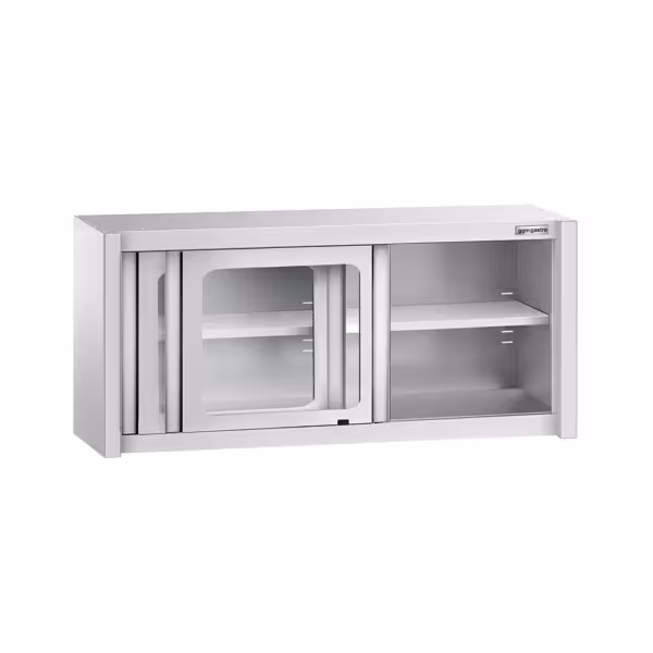 Nerezová nástěnná skříňka - 1400x400 mm - s posuvnými skleněnými dveřmi - výška 650 mm