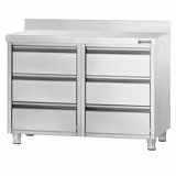 Meuble bas à tiroirs PREMIUM - Acier inoxydable - avec 6 tiroirs & dosseret 100mm - 1000x600mm