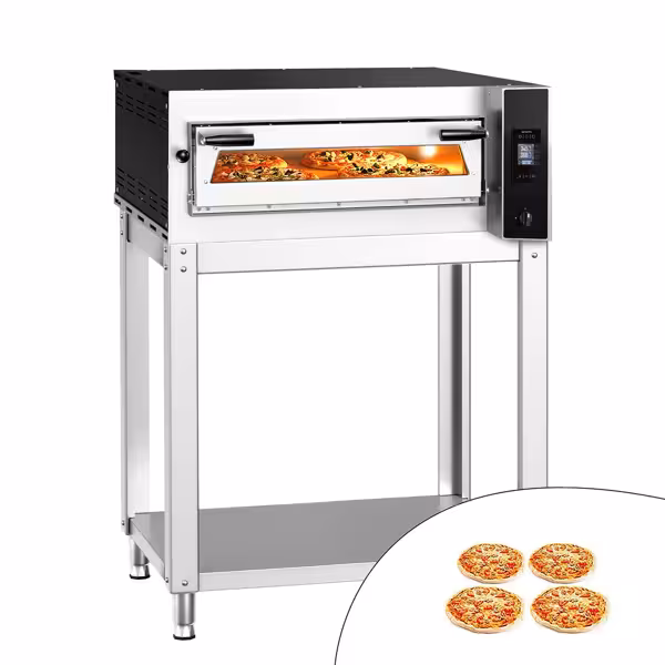 Elektrische pizzaoven (chamotte bakvloer) - 990x895x1460mm - 1 kamer - 1x4 pizza’s Ø35cm - tot 400°C - Digitaal - Stapelbaar - incl. onderstel