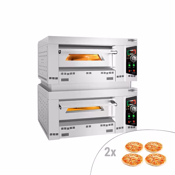Gas pizzaoven (chamotte bakvloer) - 1130x910x940mm - 2 kamers - 2x4 pizza’s Ø34cm - tot 450°C - Handmatig