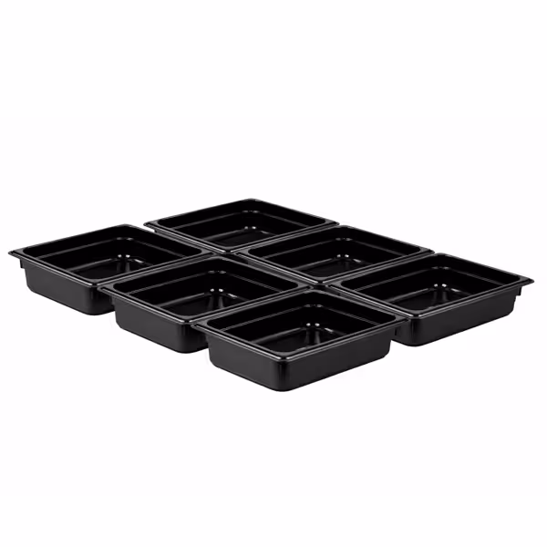 (6 pièces) Bac en Polycarbonate GN 1/2 - Noir - Hauteur : 65 mm