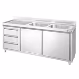 Spoelunit - 1800x700mm - met 3 laden & 2 spoelbakken rechts