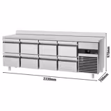 Stół chłodniczy PREMIUM - 2330x700mm - 632L - z 8 szufladami - z rantem