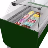 Ice Cream Serve Over Counter | LIAM - 1560mm - Static cooling - with LED lighting - for 13+13 x 5 litres Napoli pans - Green