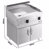 Elektrische bakplaat - 9kW - 1/2 glad 1/2 geribbeld - Bakoppervlak: 595x500mm - met onderbouw met 2 deuren