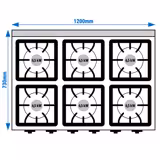 Gasfornuis - Giuseppe 700 - 1200x730mm - 45,0 kW - 6-pits - incl. gas statische oven - 6,0 kW