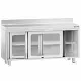 Armário de Trabalho aço inoxidável PREMIUM - 1600x700mm - com portas de vidro deslizante e rebordo posterior