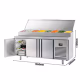 میز یخچالی آماده سازی - 1960*600 میلی متر - سه 11xGN 1/4  درب - ویترین پیوست استیل