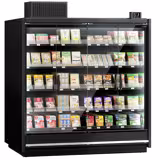 (8 pcs) Commercial multideck display fridge - 15000mm - with 4 hinged glass doors & 4 shelves - Black