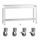 Edelstahl Arbeitstisch PREMIUM - 1600x700mm - mit Grundboden & Rollen