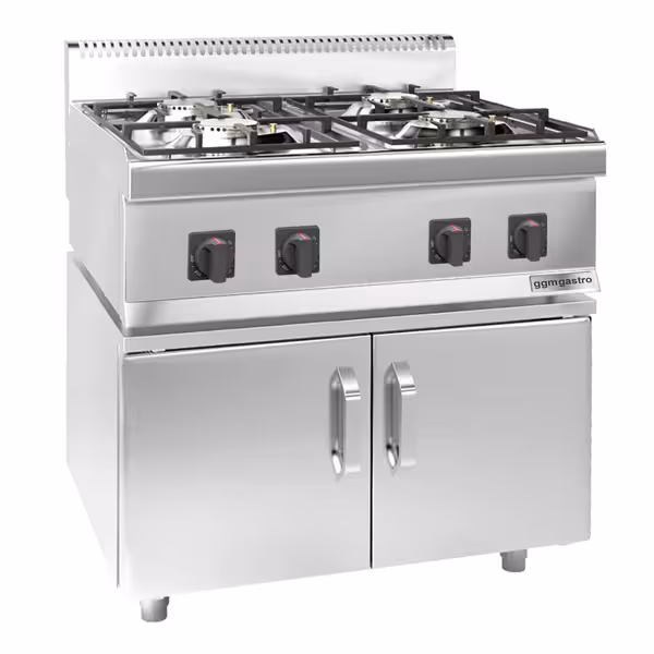 Fogão a gás - 4 queimadores (14 kW) com chama piloto - incl. Subestrutura com 2 portas