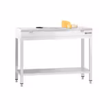 Masa de lucru inox PREMIUM - 1 m - cu poliță - cu blat de lucru alb