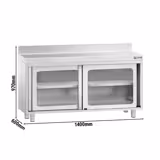 Mesa armario inox PREMIUM - 1400x600mm - con puerta corredera de cristal y soporte superior